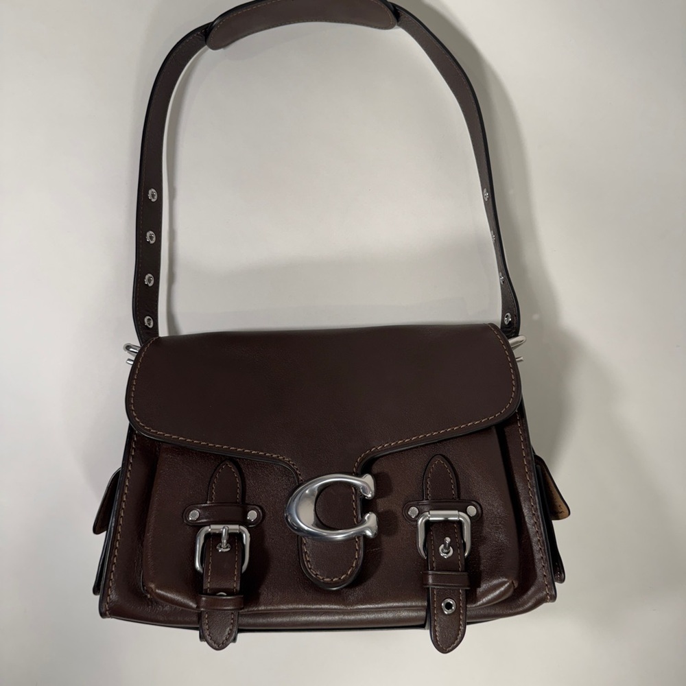 Coach Maple Dark Brown Leather Buckle Shoulder Bag comes with Crossbody strap